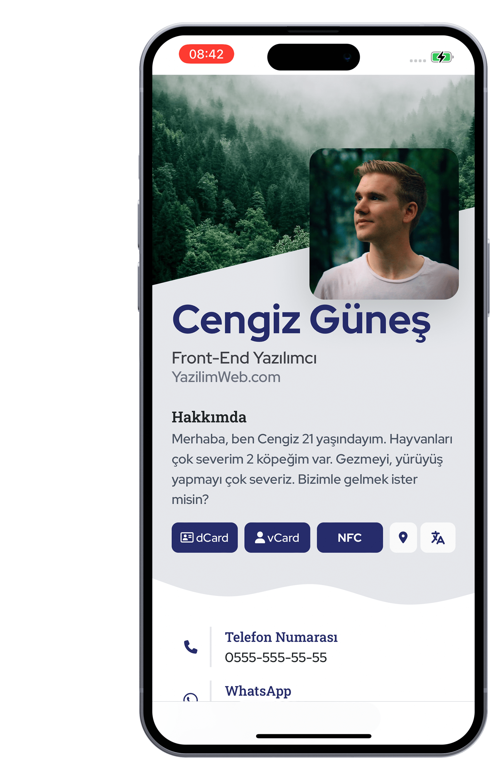 Examples of a HiHello digital business card, a QR code, and a follow-up email, all part of the card sharing experience.